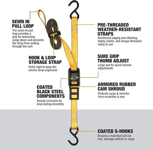 DEWALT DXBC90042 أسود / أصفر 1 "× 12 'أشرطة الكاميرا - 500 رطل حمولة عمل آمنة / 1،500 رطل قوة كسر ، 2 عبوة in Kuwait