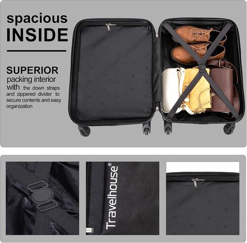 Travelhouse 16 Inch Carry On Luggage Airline Approved,Hardshell Small Carry Suitcases with 360° Spinner Wheels, Rolling Suitcase with TSA Approved in Saudi Arabia