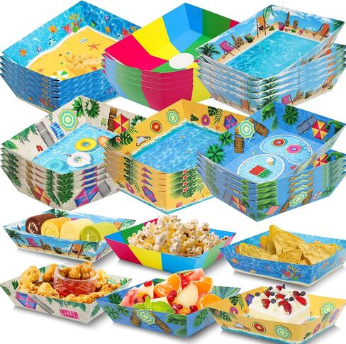 WorldBazaar 30Pcs Summer Pool Party Paper Plates Beach Theme Food Trays Large Disposable Nacho Snack Serving Bowl Hawaii Luau Tropical BBQ Birthday Party Supplies in Saudi Arabia