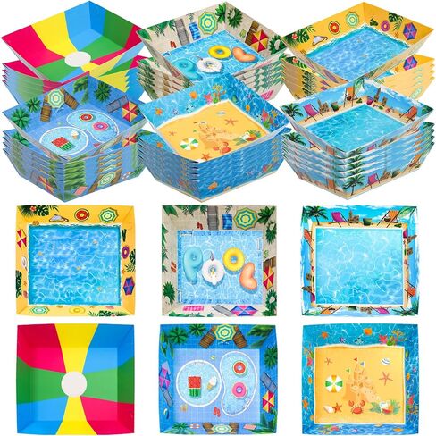 WorldBazaar 30Pcs Summer Pool Party Paper Plates Beach Theme Food Trays Large Disposable Nacho Snack Serving Bowl Hawaii Luau Tropical BBQ Birthday Party Supplies in Saudi Arabia