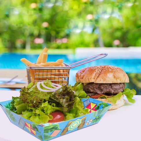WorldBazaar 30Pcs Summer Pool Party Paper Plates Beach Theme Food Trays Large Disposable Nacho Snack Serving Bowl Hawaii Luau Tropical BBQ Birthday Party Supplies in Saudi Arabia