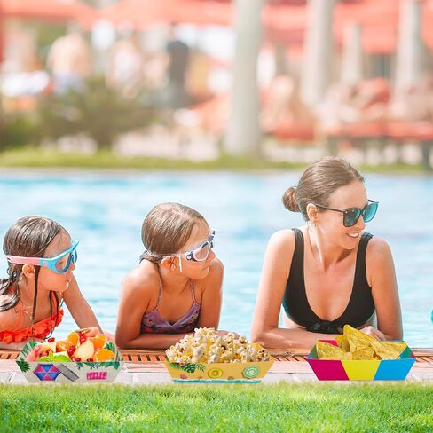 WorldBazaar 30Pcs Summer Pool Party Paper Plates Beach Theme Food Trays Large Disposable Nacho Snack Serving Bowl Hawaii Luau Tropical BBQ Birthday Party Supplies in Saudi Arabia