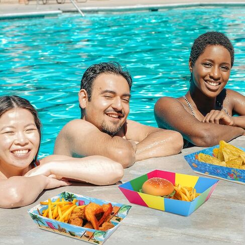 WorldBazaar 30Pcs Summer Pool Party Paper Plates Beach Theme Food Trays Large Disposable Nacho Snack Serving Bowl Hawaii Luau Tropical BBQ Birthday Party Supplies in Saudi Arabia