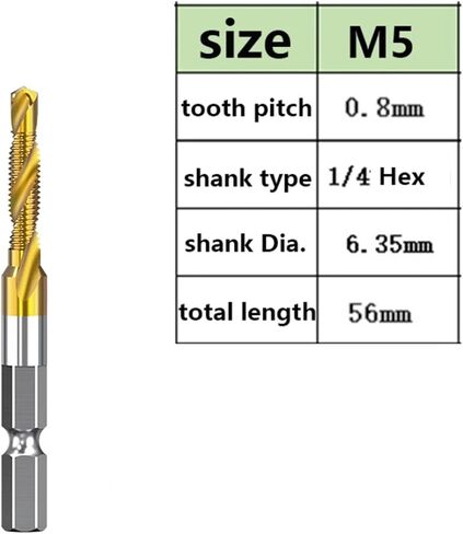 حنفية بتات الحفر مجموعة من التيتانيوم مطلي بسداسي سداسي HSS HSS CONTERSINK METIR MACHER MACHENT MACHER M3 M4 M5 M6 M8 M10 TAMES (M5X0.8 GOLDEN) in Saudi Arabia
