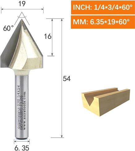Arden V Bit 45 60 120 150 Degree Engraving Router Bit Carbide Woodworking 3D Carving V-Shaped Bevel Tipped Milling Cutter MDF(6.35x19x60Deg.) in Saudi Arabia
