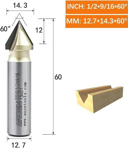 Arden v Bit 45 60 120 150 درجة الموجه بتلف بتات Carbide Woodworking 3D نحت على شكل حرف V مقطعة الطحن MDF (12.7x14.3x60deg.) in Saudi Arabia