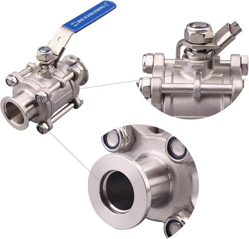 KF16 VALVE VALVE VALVE ، 304 من الفولاذ المقاوم للصدأ ، حافة المشبك KF ، مفتوح/إغلاق سريع ، مقبض أزرق مع جهاز قفل (KF16) in Kuwait
