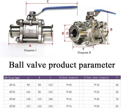 KF16 VALVE VALVE VALVE ، 304 من الفولاذ المقاوم للصدأ ، حافة المشبك KF ، مفتوح/إغلاق سريع ، مقبض أزرق مع جهاز قفل (KF16) in Kuwait