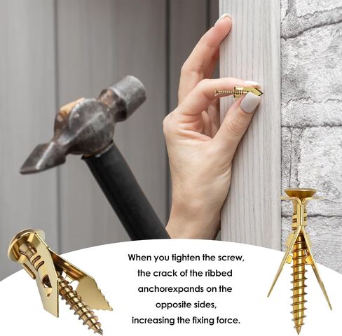 Self-Drilling Drywall Anchors and Screws Kit, 0.47X1.18inch 200Pcs Zinc Plated Steel, Heavy Duty No Drill No Holes, 2025 Upgraded for TV, Shelves, Picture Frames, Cabinets, Holds 100+LBS in Saudi Arabia