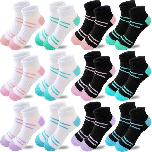 Bemeol Ankle Socks Girls 12 Pairs Girls Socks Kids Low Cut Ankle Athletic Cotton Sports Sock in Saudi Arabia