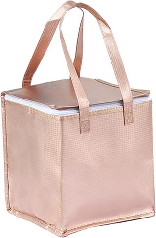 10.2×10.2×12.6" Reusable Insulated Zipper Aluminum Foil Tote Bag Suit for Picnic Cake FruitDrink Refrigeration Also for Delivery of Takeaway Thermal Pizza Insulated Delivery (Laser Rose Gold) in Saudi Arabia