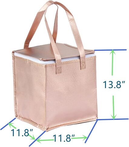 10.2×10.2×12.6" Reusable Insulated Zipper Aluminum Foil Tote Bag Suit for Picnic Cake FruitDrink Refrigeration Also for Delivery of Takeaway Thermal Pizza Insulated Delivery (Laser Rose Gold) in Saudi Arabia