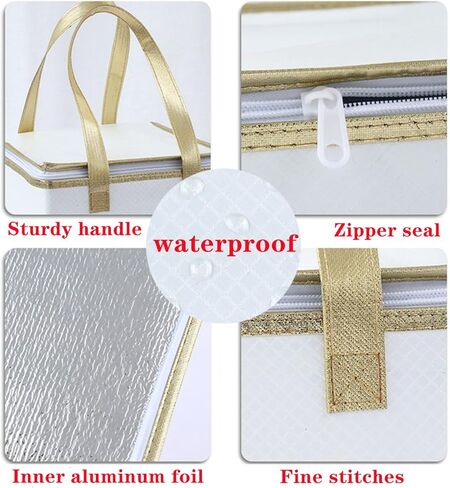 10.2×10.2×12.6" Reusable Insulated Zipper Aluminum Foil Tote Bag Suit for Picnic Cake FruitDrink Refrigeration Also for Delivery of Takeaway Thermal Pizza Insulated Delivery (Laser Rose Gold) in Saudi Arabia
