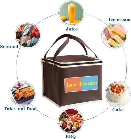 10.2×10.2×12.6" Reusable Insulated Zipper Aluminum Foil Tote Bag Suit for Picnic Cake FruitDrink Refrigeration Also for Delivery of Takeaway Thermal Pizza Insulated Delivery (Laser Rose Gold) in Saudi Arabia