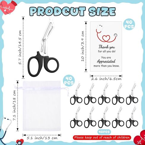20 Pcs Trauma Shears, Gifts for Nurse Day, Medical Scissors with Organza Bags and Thank You Gift Tags, Stainless Steel Gauze Shears for Nurses Doctors EMS Volunteers (Black) in Saudi Arabia