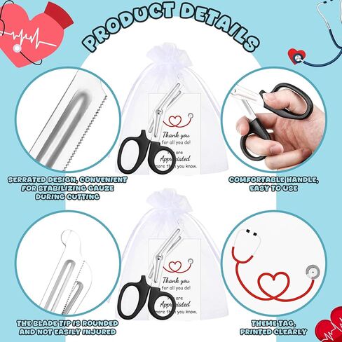 20 Pcs Trauma Shears, Gifts for Nurse Day, Medical Scissors with Organza Bags and Thank You Gift Tags, Stainless Steel Gauze Shears for Nurses Doctors EMS Volunteers (Black) in Saudi Arabia
