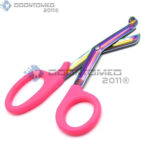 Heavy Duty Fluoride Coated Nurse Doctor Medical Paramedic Trauma Shears Scissors 7.25" (ODM) (PINK MULTI COLOR BLADE) in Saudi Arabia