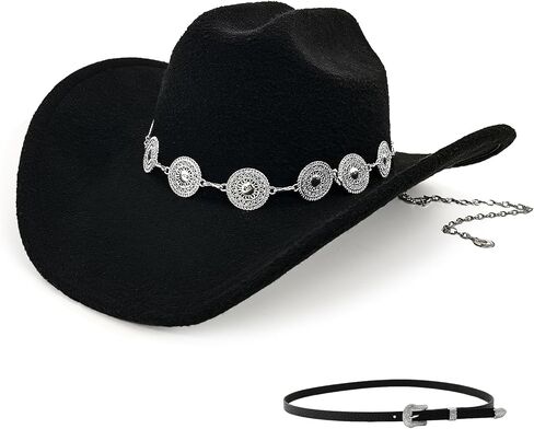 Classic Western Cowboy Hat for Men & Women, Felt Cowgirl Hat with Two Decorative Bands, ，Wide Brim， All-Season Wear in Saudi Arabia