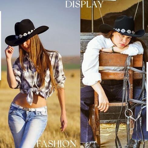 Classic Western Cowboy Hat for Men & Women, Felt Cowgirl Hat with Two Decorative Bands, ，Wide Brim， All-Season Wear in Saudi Arabia