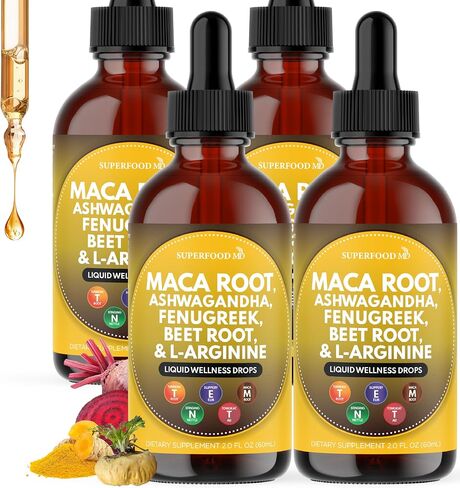 Superfood MD Maca Root Liquid Drops with Ashwagandha, Nettle, Fenugreek, Beet Root and L-Arginine Liquid Multivitamin for Women and Men - 2oz in Kuwait