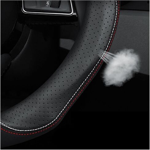 Carbon Fiber Steering Wheel Cover SAIC Fit For Maxus T70 Car Steering Wheel Cover Suede Pickup Truck Autumn And Winter Modification Decoration Handle Cover Antifreeze Protector Universal Fit(Black+Red in Saudi Arabia