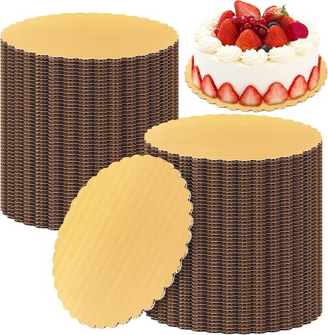 Eaasty 100 Pack Gold Cake Boards Round Cake Base Boards Disposable Plate Scalloped Bases Round Coated Circle Trays Base for Dessert Party Supplies(8 Inch) in Saudi Arabia