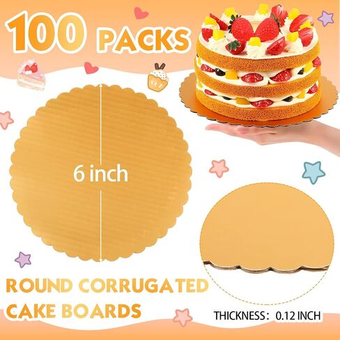 Eaasty 100 Pack Gold Cake Boards Round Cake Base Boards Disposable Plate Scalloped Bases Round Coated Circle Trays Base for Dessert Party Supplies(8 Inch) in Saudi Arabia