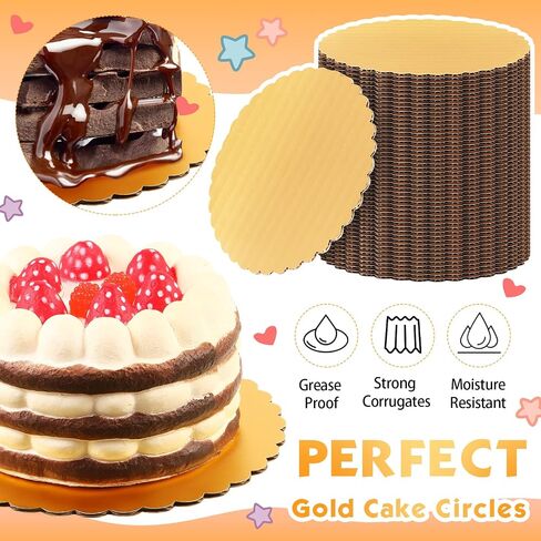Eaasty 100 Pack Gold Cake Boards Round Cake Base Boards Disposable Plate Scalloped Bases Round Coated Circle Trays Base for Dessert Party Supplies(8 Inch) in Saudi Arabia