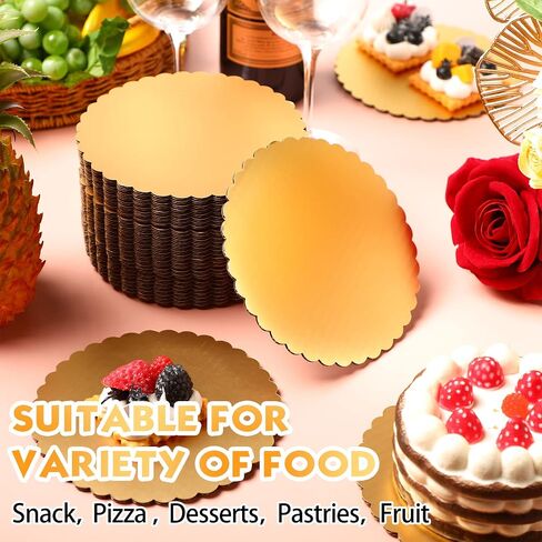 Eaasty 100 Pack Gold Cake Boards Round Cake Base Boards Disposable Plate Scalloped Bases Round Coated Circle Trays Base for Dessert Party Supplies(8 Inch) in Saudi Arabia