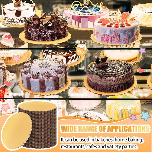 Eaasty 100 Pack Gold Cake Boards Round Cake Base Boards Disposable Plate Scalloped Bases Round Coated Circle Trays Base for Dessert Party Supplies(8 Inch) in Saudi Arabia