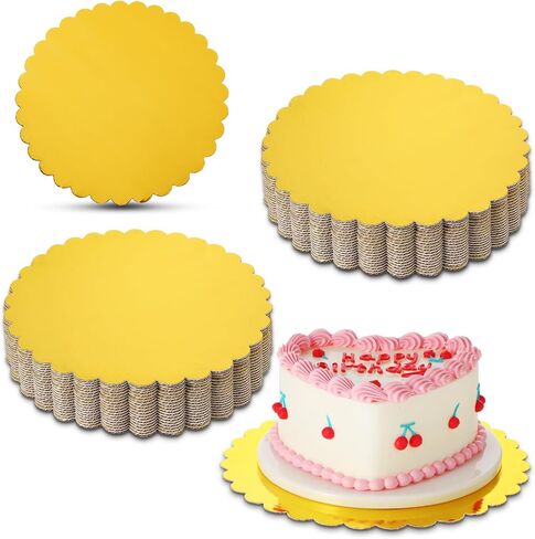 50 Pack Gold Cake Boards, 10 inch Scallop Edge, Disposable Cardboard Rounds, Grease Proof, Perfect for Cake Decorating, Valentine's Day, Weddings, Birthdays in Saudi Arabia