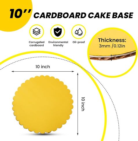 50 Pack Gold Cake Boards, 10 inch Scallop Edge, Disposable Cardboard Rounds, Grease Proof, Perfect for Cake Decorating, Valentine's Day, Weddings, Birthdays in Saudi Arabia