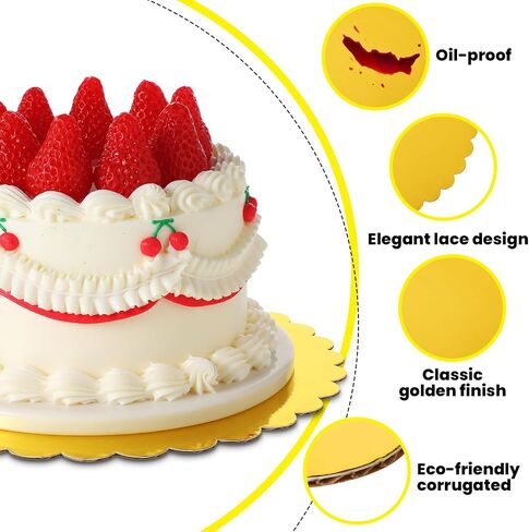 50 Pack Gold Cake Boards, 10 inch Scallop Edge, Disposable Cardboard Rounds, Grease Proof, Perfect for Cake Decorating, Valentine's Day, Weddings, Birthdays in Saudi Arabia