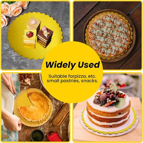 50 Pack Gold Cake Boards, 10 inch Scallop Edge, Disposable Cardboard Rounds, Grease Proof, Perfect for Cake Decorating, Valentine's Day, Weddings, Birthdays in Saudi Arabia