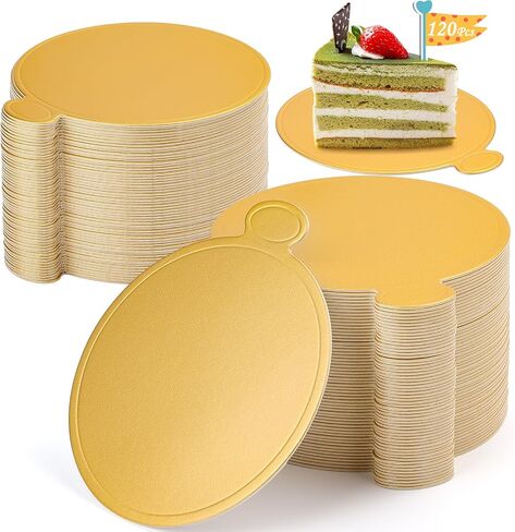 120 PCS Mini Cake Boards, Gold Round Mousse Cupcake Base for Dessert, 3.15 inch & 3.5 inch Mini Flan Plates, Disposable Cake Paper Display Tray for Baking Birthday Party Wedding in Saudi Arabia