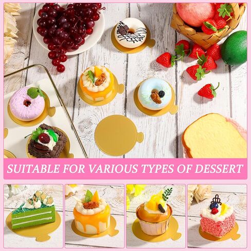 120 PCS Mini Cake Boards, Gold Round Mousse Cupcake Base for Dessert, 3.15 inch & 3.5 inch Mini Flan Plates, Disposable Cake Paper Display Tray for Baking Birthday Party Wedding in Saudi Arabia