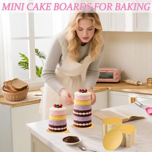 120 PCS Mini Cake Boards, Gold Round Mousse Cupcake Base for Dessert, 3.15 inch & 3.5 inch Mini Flan Plates, Disposable Cake Paper Display Tray for Baking Birthday Party Wedding in Saudi Arabia