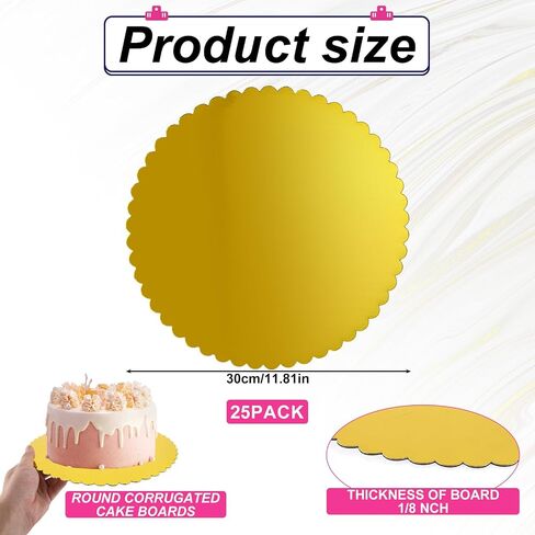 DIVINA VITAE 50Pack Cake Boards 12 Inch Round Shiny Gold Cake Board Corrugated Circle Cardboard Base Boards for Cake Decorating in Saudi Arabia