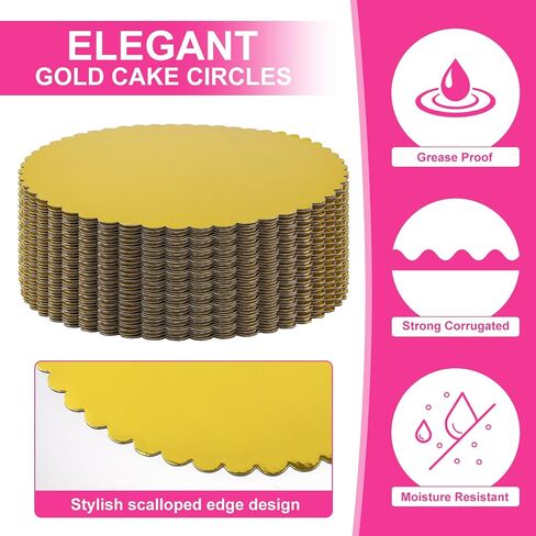 DIVINA VITAE 50Pack Cake Boards 12 Inch Round Shiny Gold Cake Board Corrugated Circle Cardboard Base Boards for Cake Decorating in Saudi Arabia