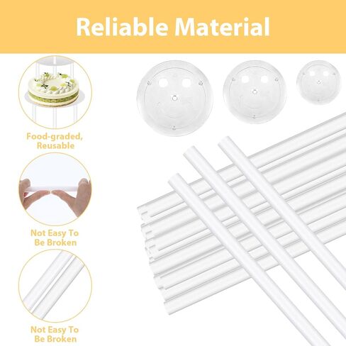 Cobee Dowel Rods Set, 15 Pcs Plastic Support Sticks With 3 Cake Boards for Tiered and Stacking 6" 8" 10" Layer Separator Plates - Wedding Party Birthday Cake Topper in Saudi Arabia