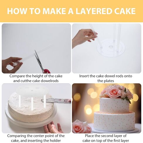 Cobee Dowel Rods Set, 15 Pcs Plastic Support Sticks With 3 Cake Boards for Tiered and Stacking 6" 8" 10" Layer Separator Plates - Wedding Party Birthday Cake Topper in Saudi Arabia