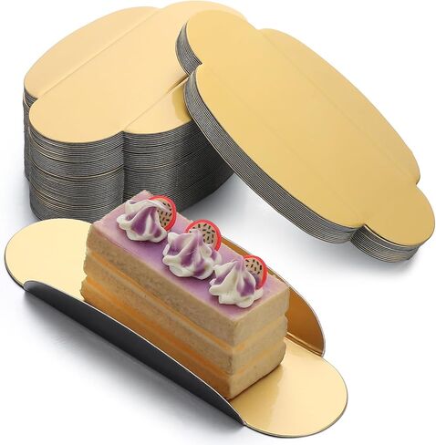 Patelai 200 PCS Mini Ovale for Eclair Oval Paper Paper Cake Board Poard Sessert Plates Plates Black and Gold Mousse Cakes Bases for Sentert Pastry Downer in Saudi Arabia