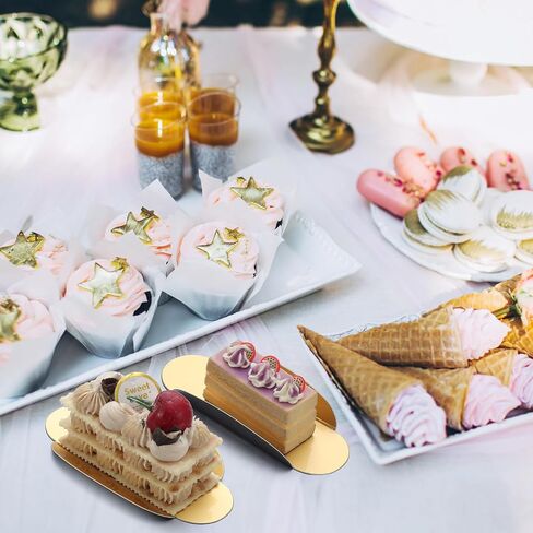 Patelai 200 PCS Mini Ovale for Eclair Oval Paper Paper Cake Board Poard Sessert Plates Plates Black and Gold Mousse Cakes Bases for Sentert Pastry Downer in Saudi Arabia