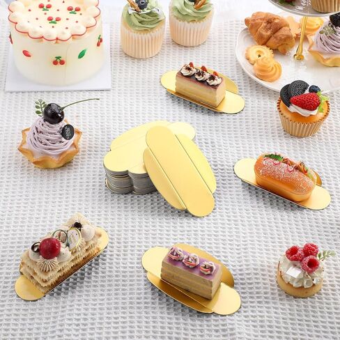 Patelai 200 PCS Mini Ovale for Eclair Oval Paper Paper Cake Board Poard Sessert Plates Plates Black and Gold Mousse Cakes Bases for Sentert Pastry Downer in Saudi Arabia