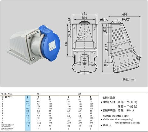 المقبس الصناعي المصنوع TYPR6601 16A 3 CORE 230V Connector 16A 6H أنثى in Saudi Arabia