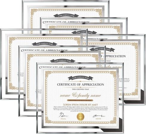 Hoikwo 8.5x11 Picture Frames, 10 Packs Silver Glass Certificate Frames for Document Diploma Award, Only for Tabletop Display Vertically or Horizontally in Saudi Arabia