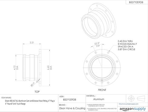 Dixon 400-Alt-al Aluminium Cam and Groove Terting Fitting ، 4 "Plug × 4" شفة شاحنة الدبابات المستديرة in Saudi Arabia