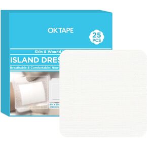 OK TAPE Bordered Gauze Island Dressing 4"x4",25 Count Wrapped Gauze Pads,Non-Woven Sterile Wound Dressing with Highly Absorbent Pad,Soft and Breathable Bandages for Wounds, First Aid in Saudi Arabia