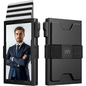 Slim Card Holder Wallet for Men, RFID Blocking Minimalist Mens Wallet, Metal Pop Up Wallet with Cash Band (Black) in Saudi Arabia
