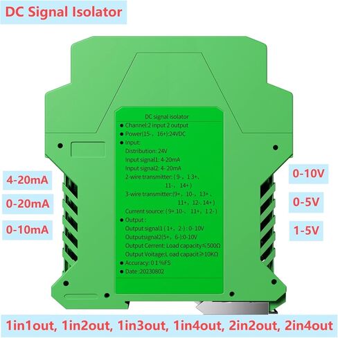4-20mA Analog DC Signal Isolation 0-10V 0-20mA 1-5V Current Signal Isolator DC24V AC220V Signal Distributor 1 in 2 Out(1 Input 1 Output,1-5V_DC24V Power Supply_Output 0-20MA) in Saudi Arabia